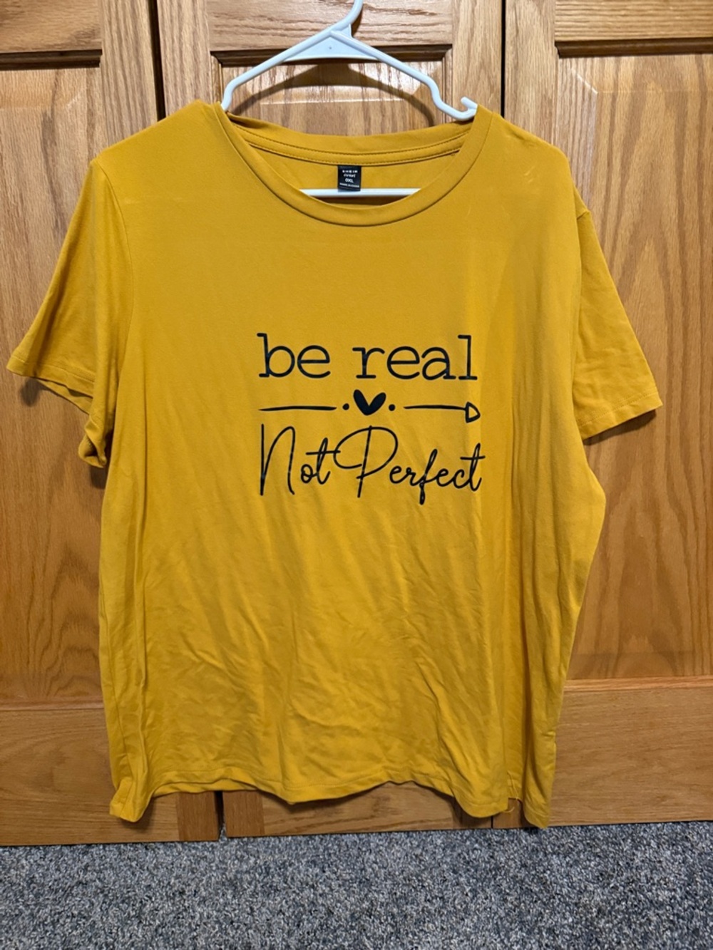 SHEIN Mustard Short Sleeve Graphic Tee - Black Script